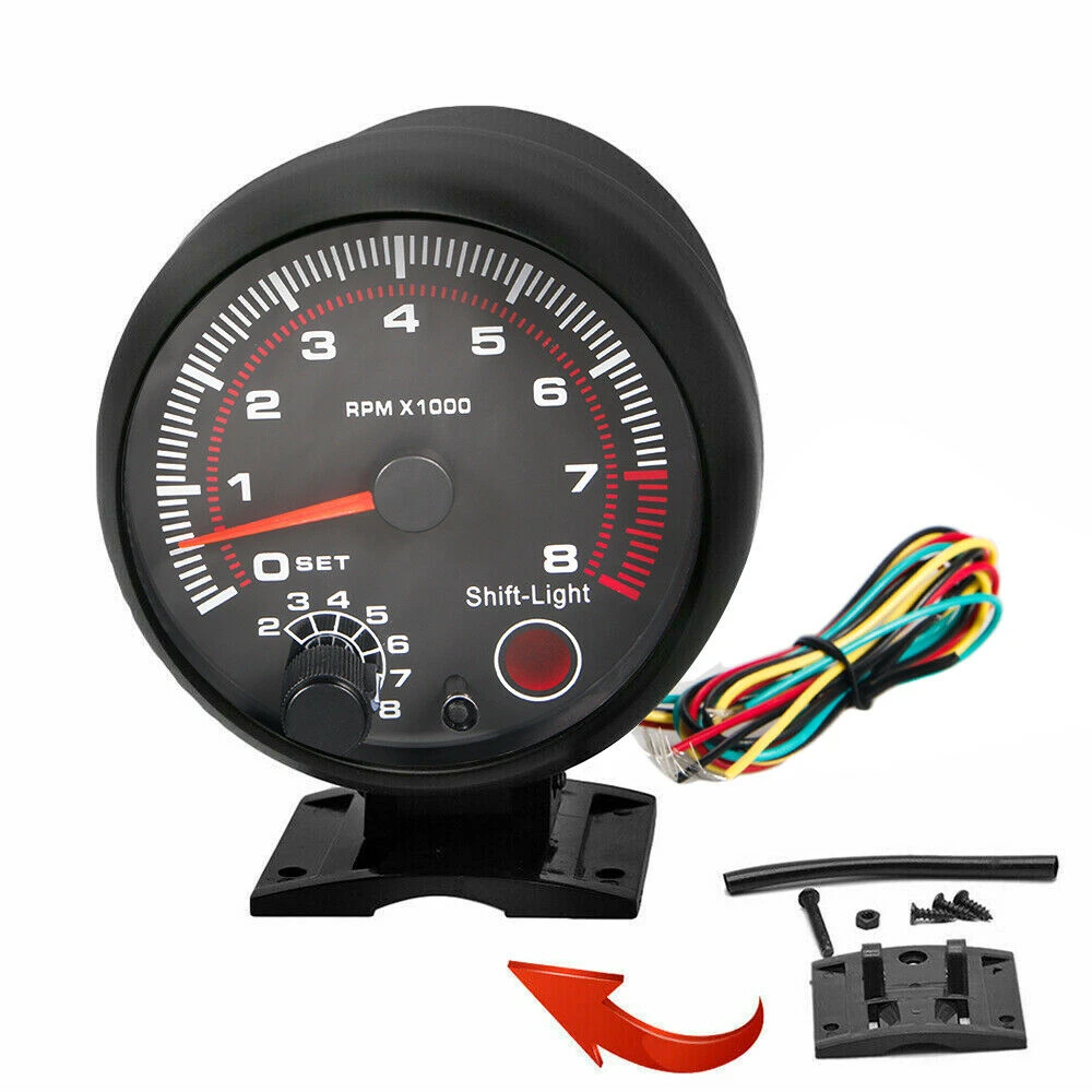 

95mm 3.75" 12V Universal Car Tachometer Tacho Gauge Meter LED Light 0-8000 RPM For Car Tachometers Interior Equippment Parts