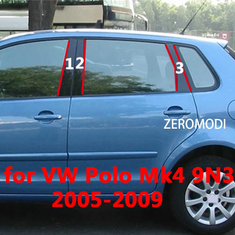 

For Volkswagen VW Polo MK4 9N3 2005-2009 Car Glossy Black Door Central Window Middle Column Strip PC B C Pillar Accessories