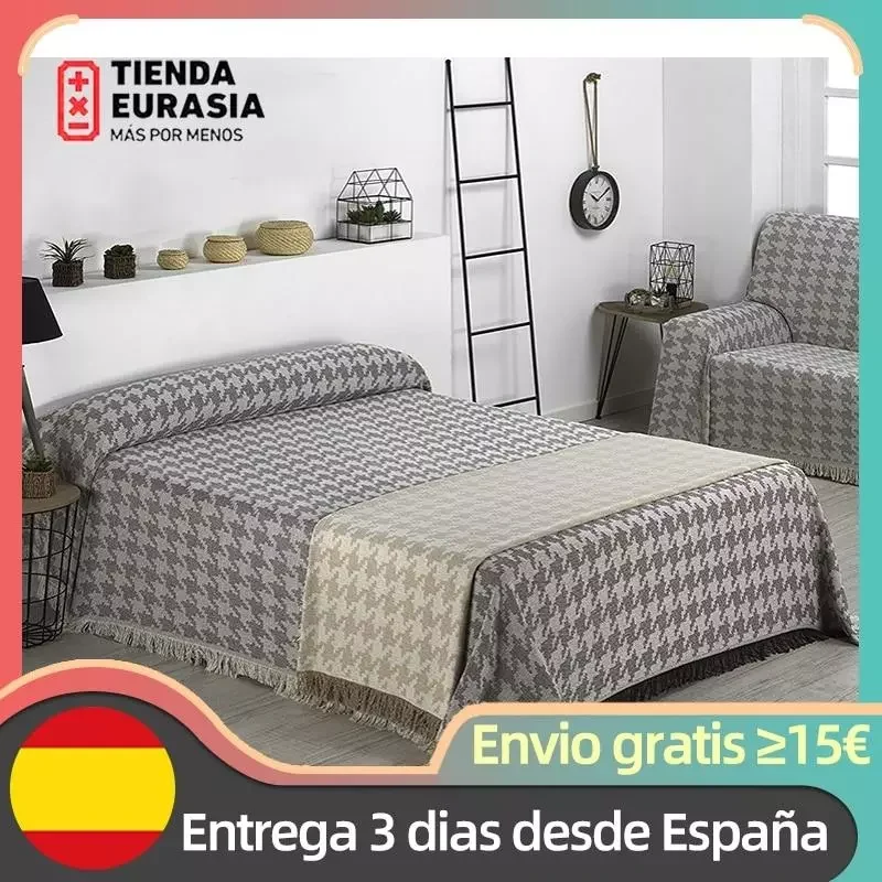 

NEW IN TiendaEurasia multi-purpose sofa bed bed printed Rooster paw Plaid multi-purpose Foulard Ideal for sofas and beds