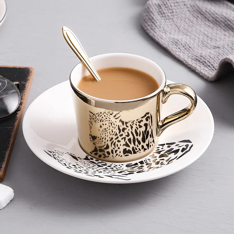 

Creative animal reflection ceramic coffee cup electroplating mirror cup plate afternoon tea cup set coffee mug coffee mug cups