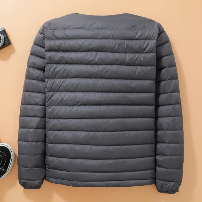 2022 New Autumn Winter Male Fashion Ultra Light Duck Down Jackets Windproof Feather Coats Collarless Warm Men Clothes Streetwear