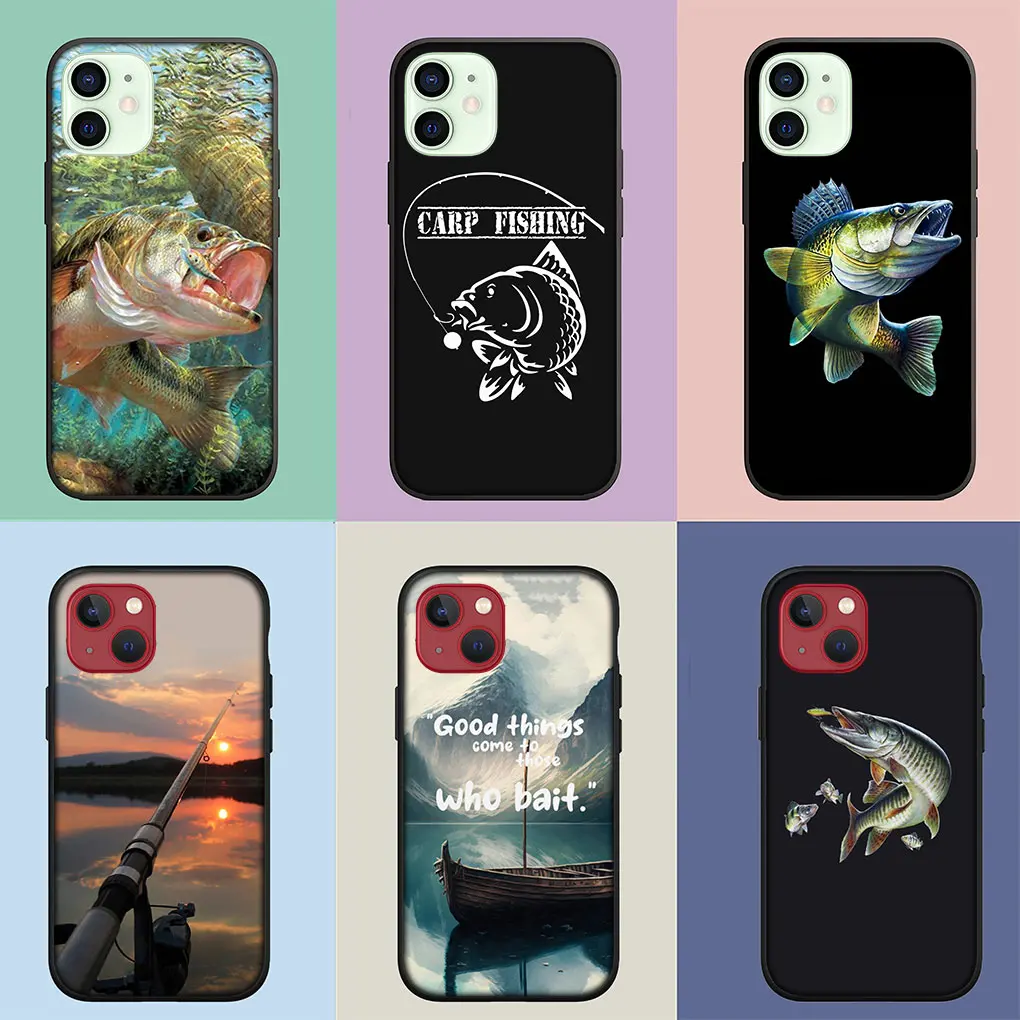 Fly Carp Fishing Rod Fish Soft Cover Phone Casing for Apple iPhone 16 15 14 13 12 11 Pro Max 6 6s Plus + SE 16+ Case