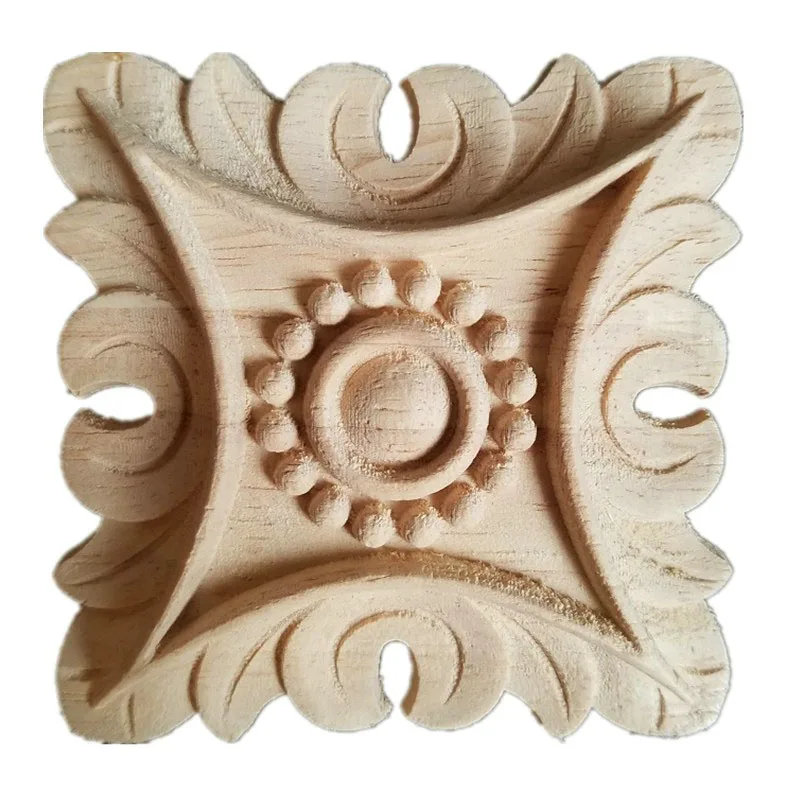 

5/6/8/10/15cm Exquisite Classic Rubber Wood Carved Applique Furniture Natural Square Decal Home Decoration Accessories Ornaments