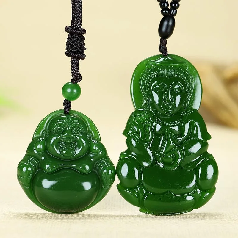 

Китайский натуральный зеленый нефрит Гуаньинь Будда кулон ожерелье ручной резки очаровательные ювелирные изделия из жадеита модный амулет подарки для мужчин женщин