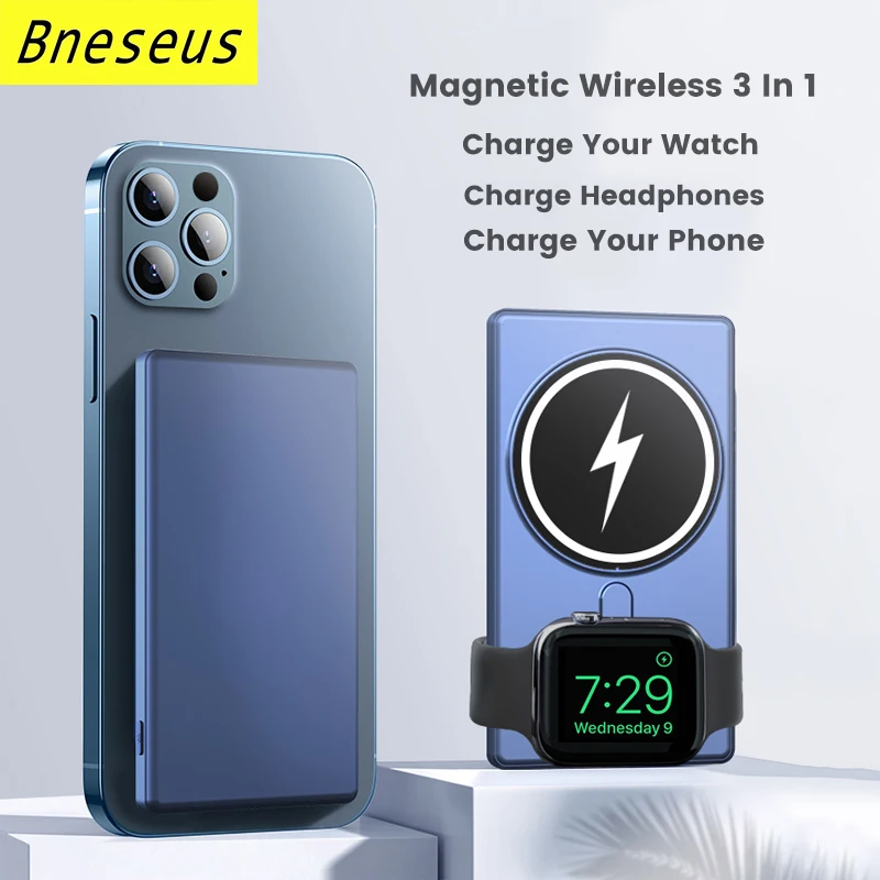 

New 3 In 1 Macsafe Powerbank For iPhone12 13 Pro Max Watch AirPods Magnetic Wireless powerbank Fast Charger Shared Charging Kit