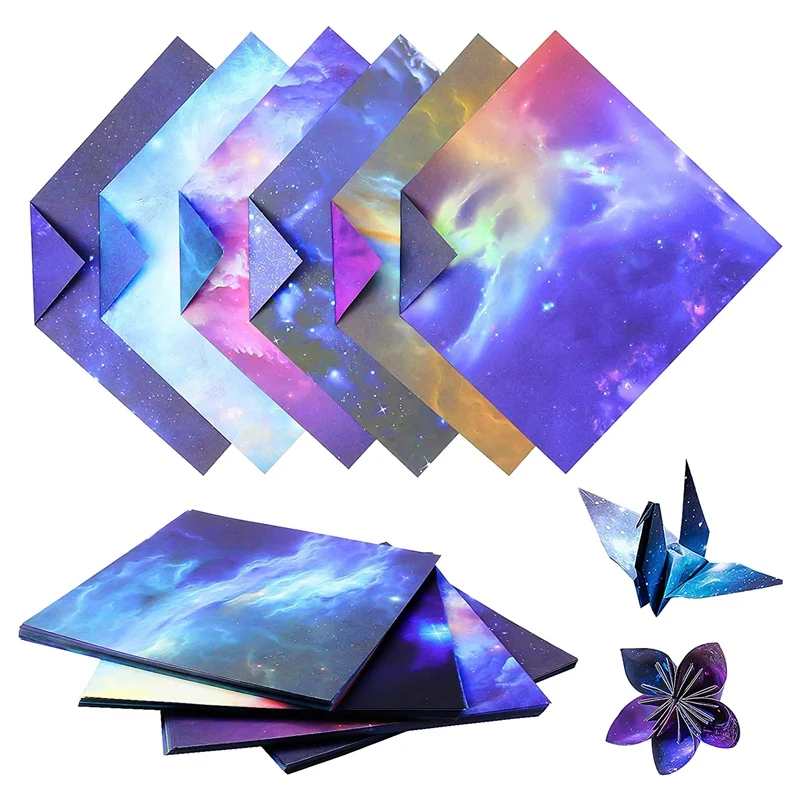 

LBER 200 листов бумаги с рисунком галактики космоса звезд оригами, двусторонняя цветная бумага Оригами для декоративно-прикладного искусства (6x6 дюймов)