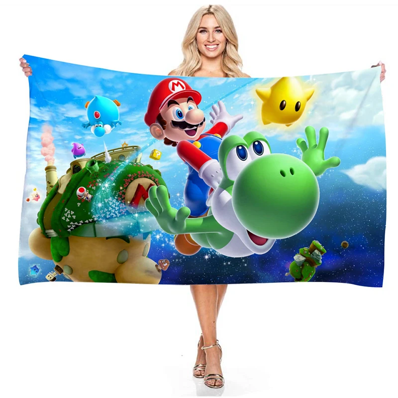 

150x75cm Games Super Mario Bros Cartoon Beach Towel Anime Figures Mario Luigi Yoshi Bowser Wario Waluigi Printed Kids Bath Towel