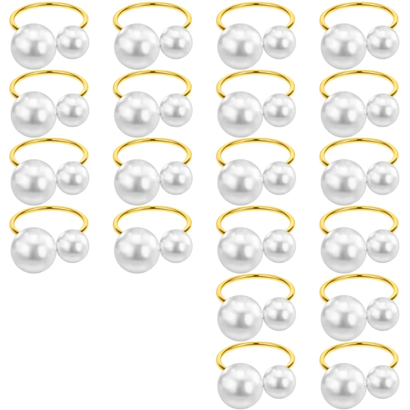 

20Pack Pearl Napkin Rings Set Gold Napkin Buckles Metal Holiday Napkin Rings Holders Serviette Buckles for Table Decor