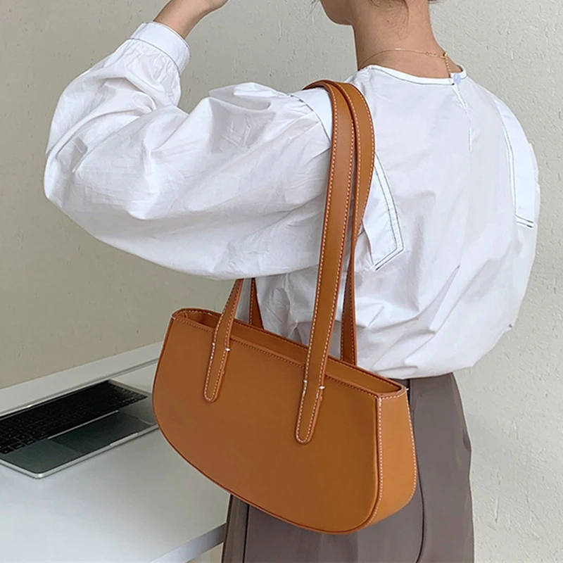 

Трендовые модные сумки на плечо для женщин, простая повседневная однотонная сумка, Женская Высококачественная сумка-кошелек с полумесяцем ...