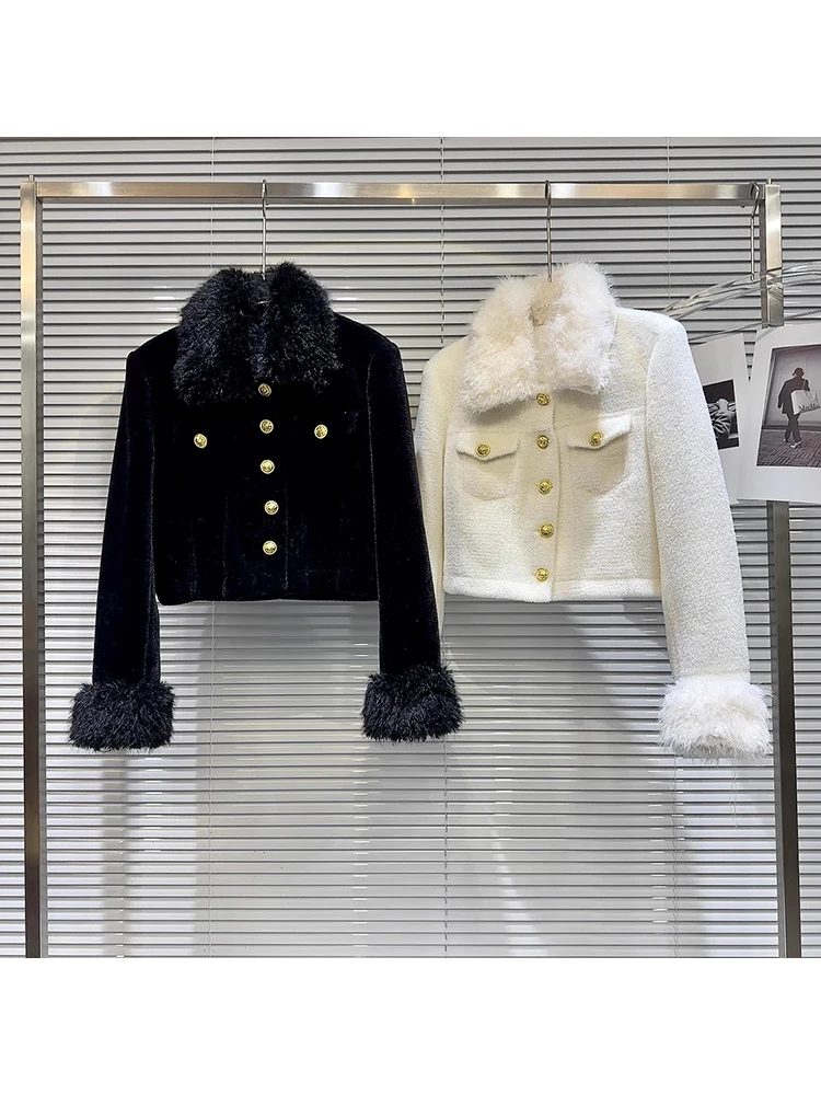 

Уличная Новинка 2023, модная дизайнерская женская бархатная короткая куртка с плюшевым воротником