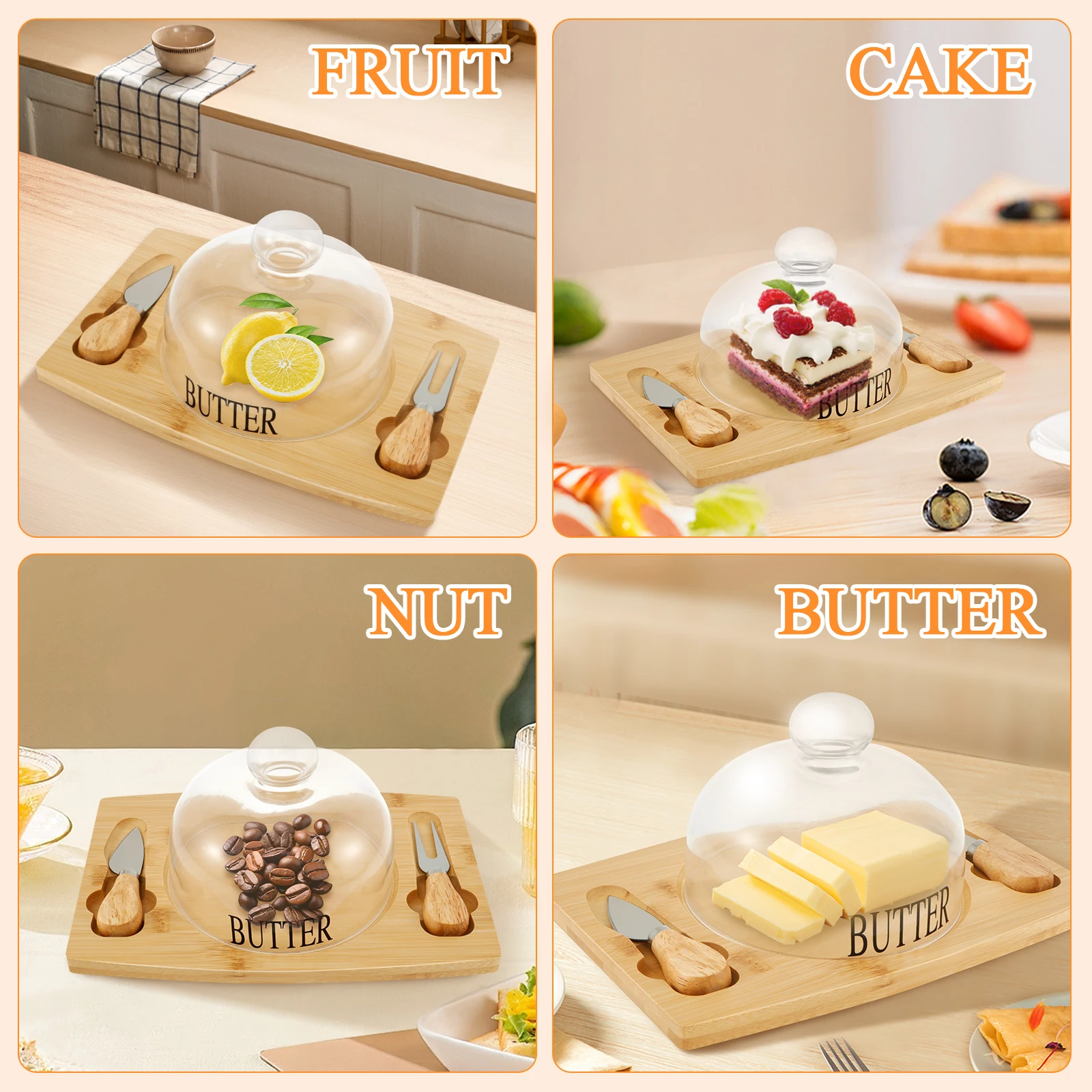 Тарелка для масла с крышкой и ножом прозрачная стеклянная тарелка герметичная