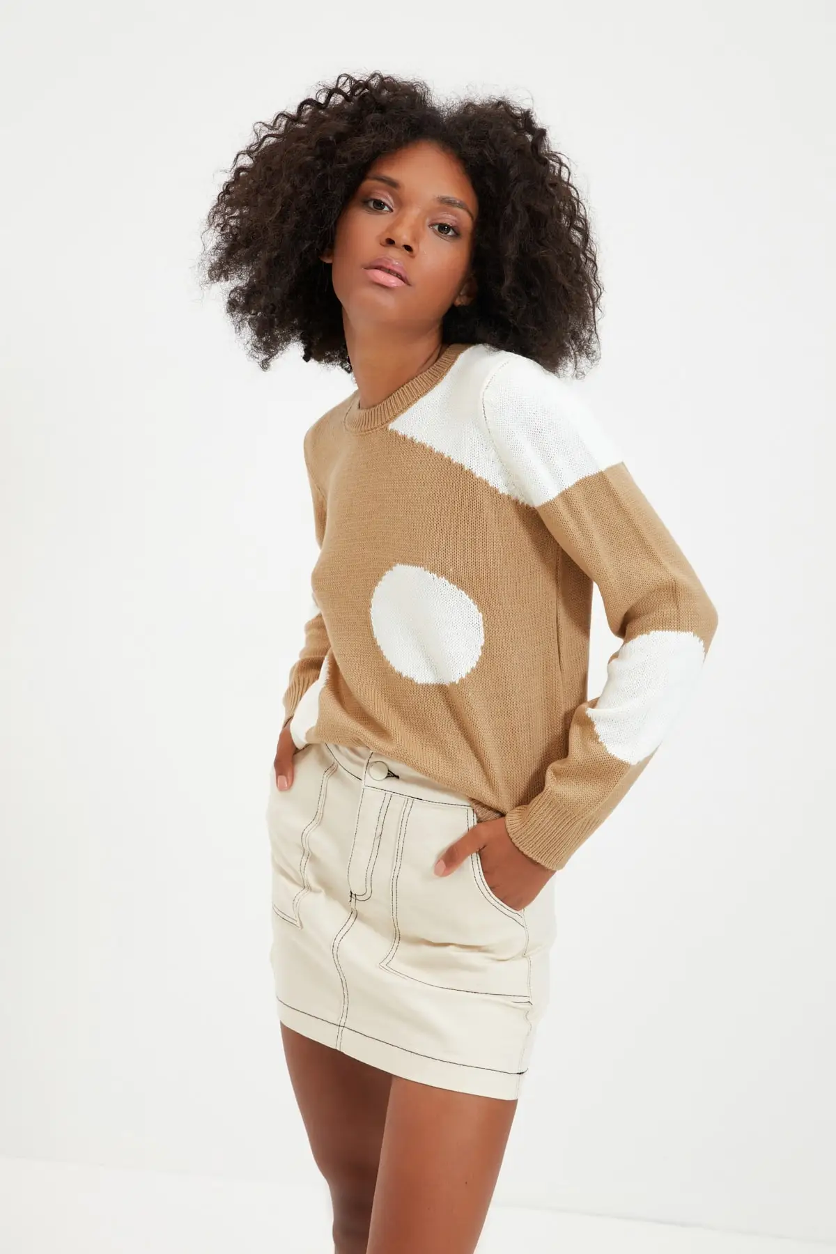 

Camel Bike Collar Jacquard Knitwear Pullover T
