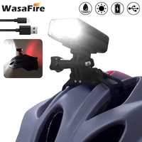 wasafire bike helmet light t6 led bicycel front light taillight usb rechargeable mtb headlight 8 modes cycling warning rear lamp
