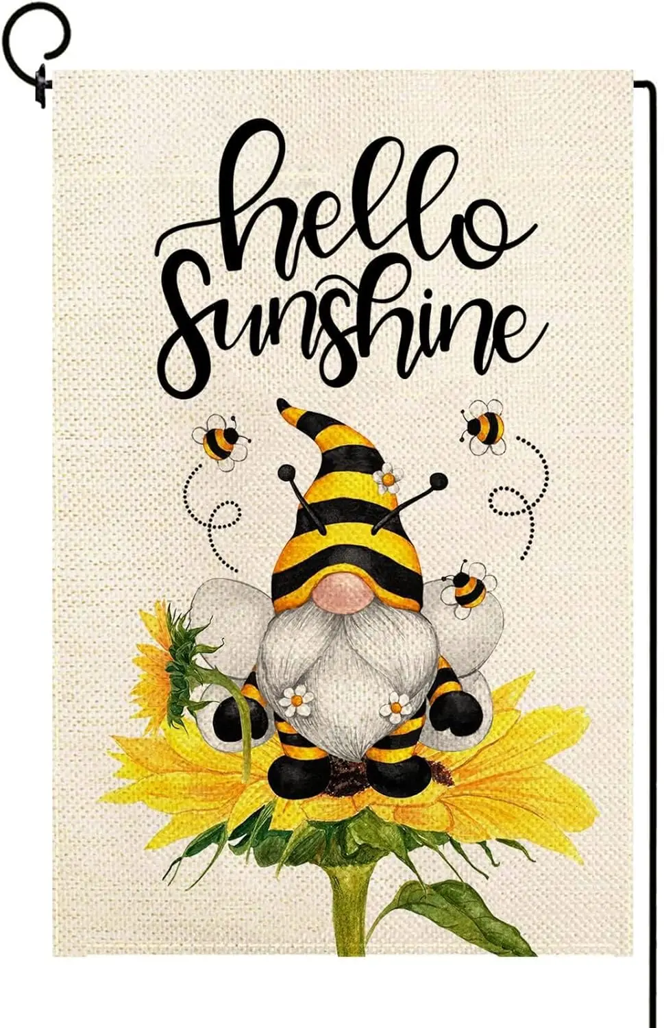 Фото Флаг для сада Baccessor Hello Sunshine Spring Garden с подсолнухами, гномами и пчелами, забавный дизайн, 12,5 x 18 дюймов, двусторонний, из мешковины, для двора, малый, SSL №1