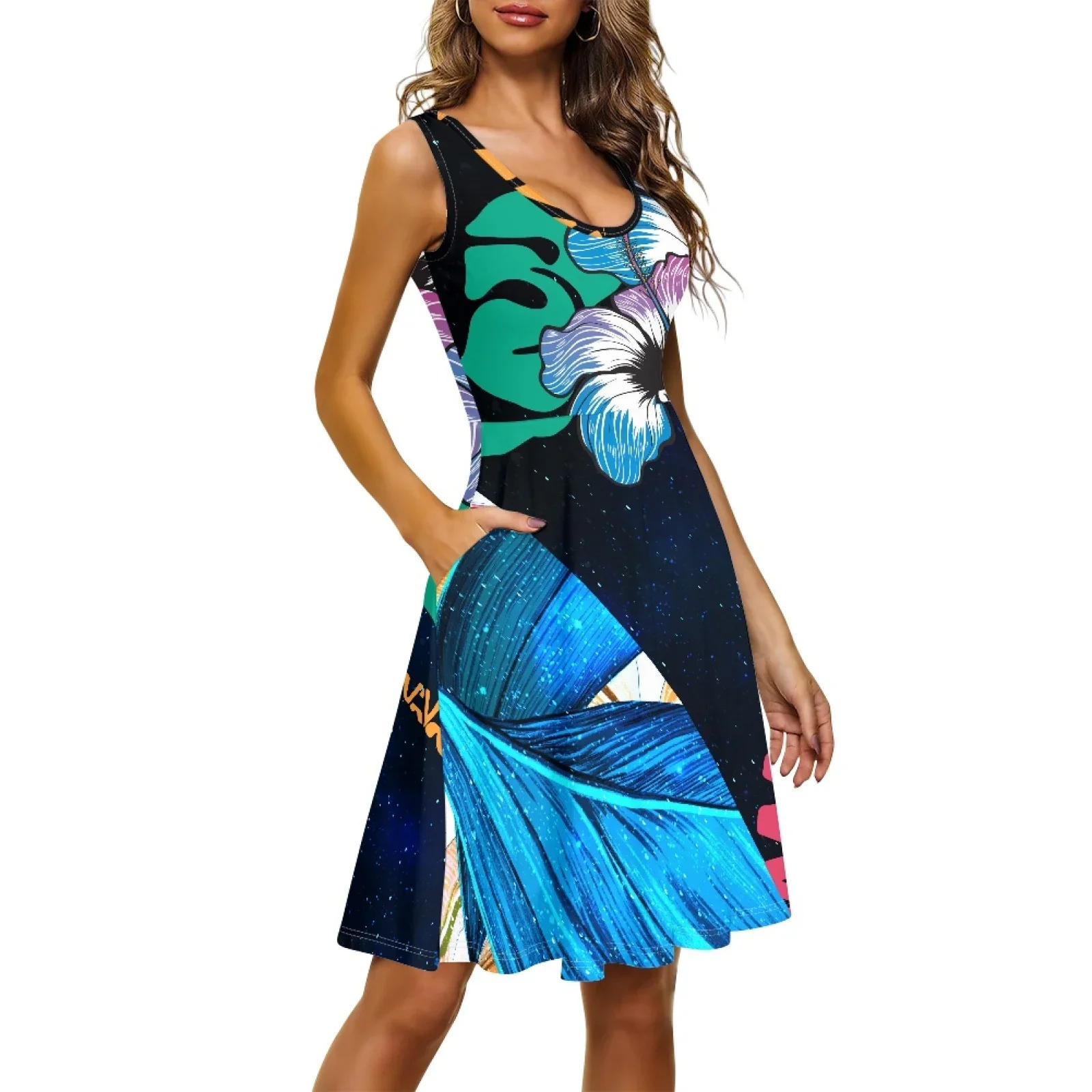 Винтажное платье на бретельках без рукавов с принтом татуировок