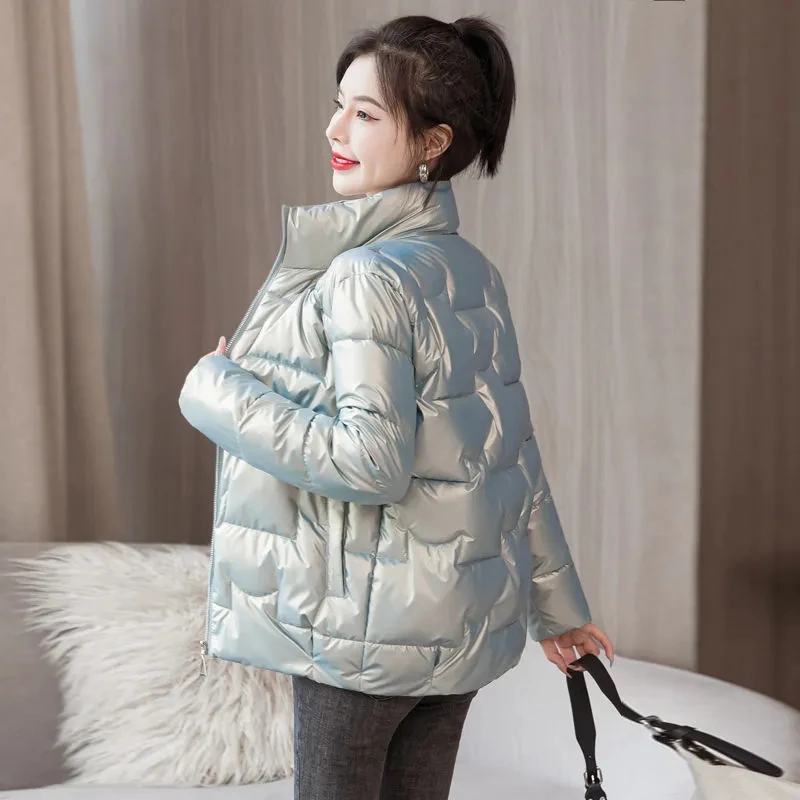 Padded Jacket Womens 2022 Winter New Korean Fashion Loose Casual Down Cotton Coat Women Large Size Shiny Disposable Parkas