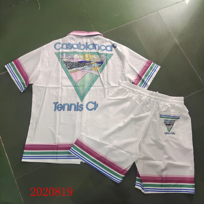Thin Fabric Casablanca Colorful Stripe Mountain Stadium Shorts Shirt Set Men Women Hawaii Beach Holiday Surf Short Suit