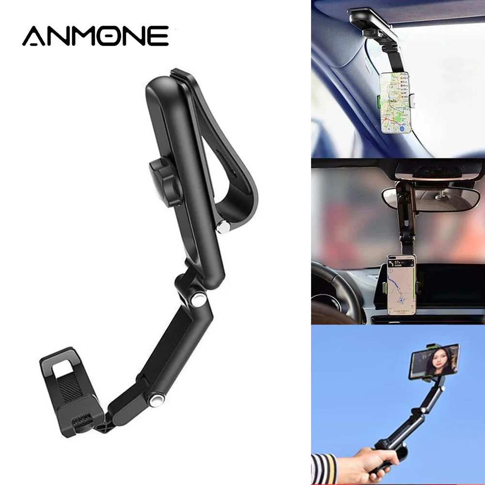 

1080 Rotation Car Clip Sun Visor Cell Phone Holder Universal Phone Mount for iPhone XS GPS Rearview Mirror Stand Car Mobile Clip