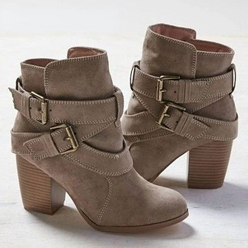 

Europe Style Vintage Women High Heels Ankle Boots Buckle Rubber Casual Ladies Shoes Martin Boots Female Chelsea Boots