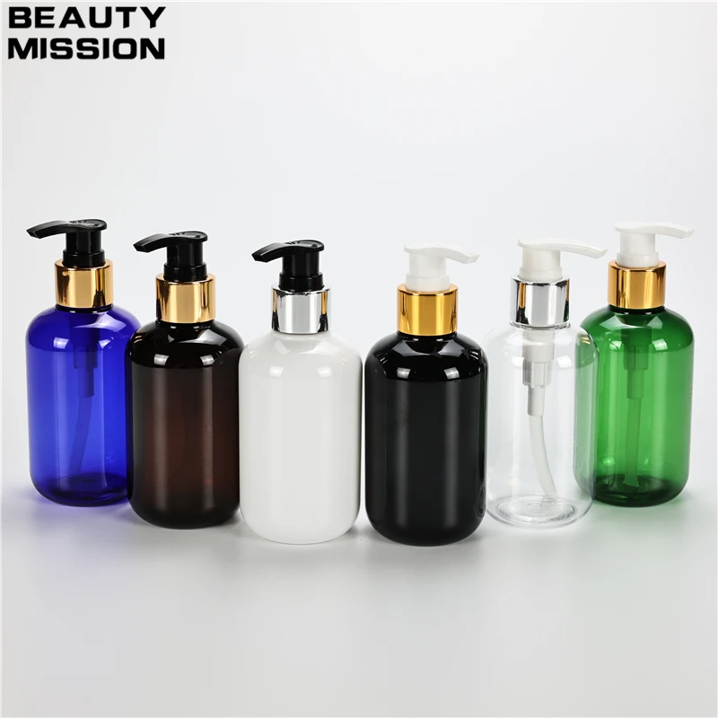 

Multicolor 200ML X 25 Chunky Plastic Lotion Pump Bottles Travel Liquid Soap Shampoo PET Containers With Gold Collar Lotion Pump