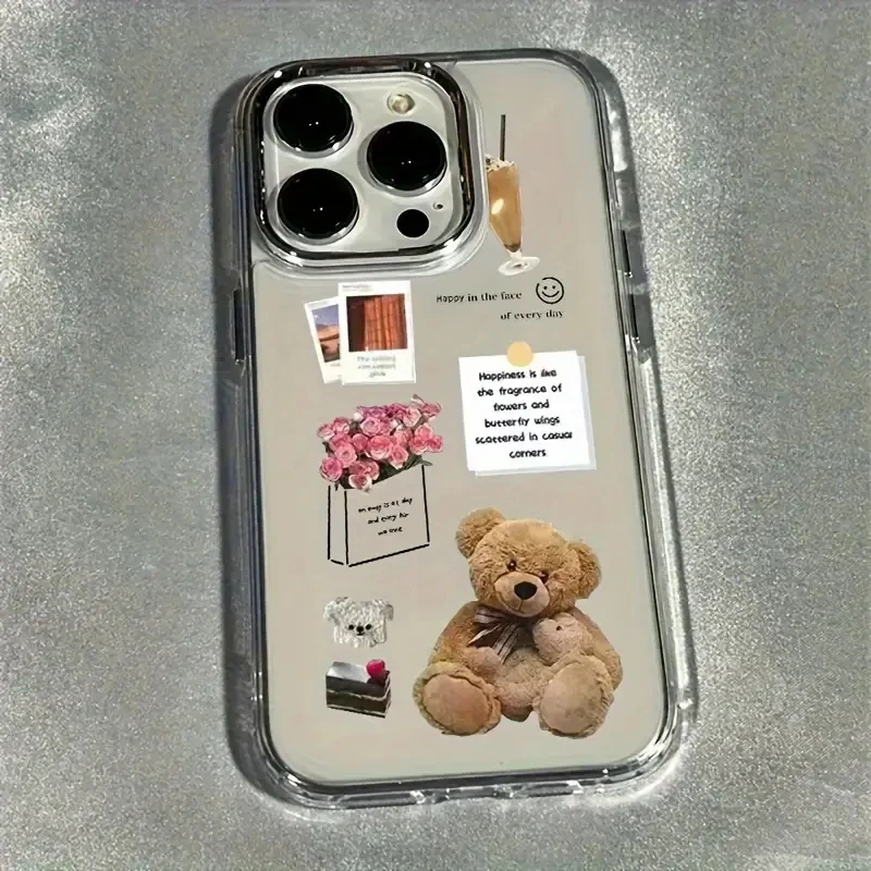 Фото Чехол для телефона с изображением плюшевого мишки и розы для iPhone 17 16 15 Plus Pro Max 14 13 12 11 Pro Max XS XR X 7 8 Plus SE2 Cover №5