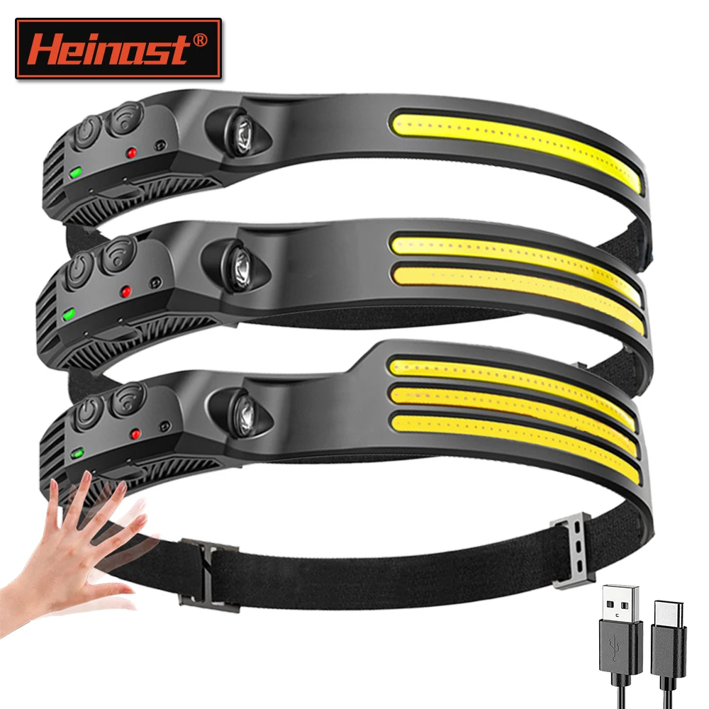 Налобный фонарь Heinast XPE + COB USB C перезаряжаемый сенсорный налобный фонарик