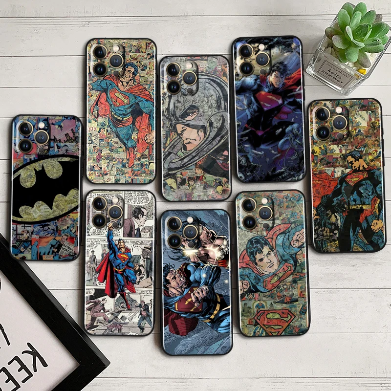DC Superman Comic Logo Black Phone Case For iPhone 14 13 12 Mini 11 XS Pro Max X XR 8 7 6 Plus 5 SE 2020 Soft Cover Shell Capa