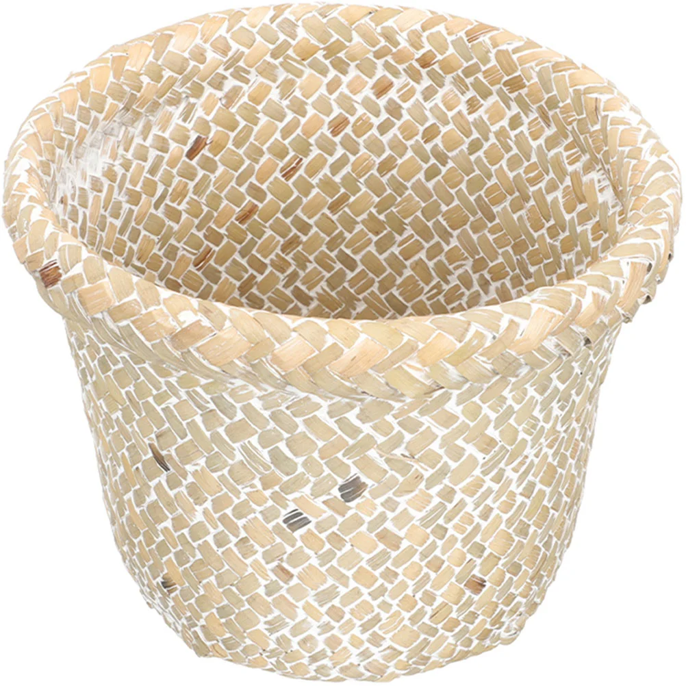 

Basket Woven Trash Can Wicker Storage Bin Waste Garbage Rattan Kitchen Round Flower Wastebasket Paper Egg Farmhouse Container
