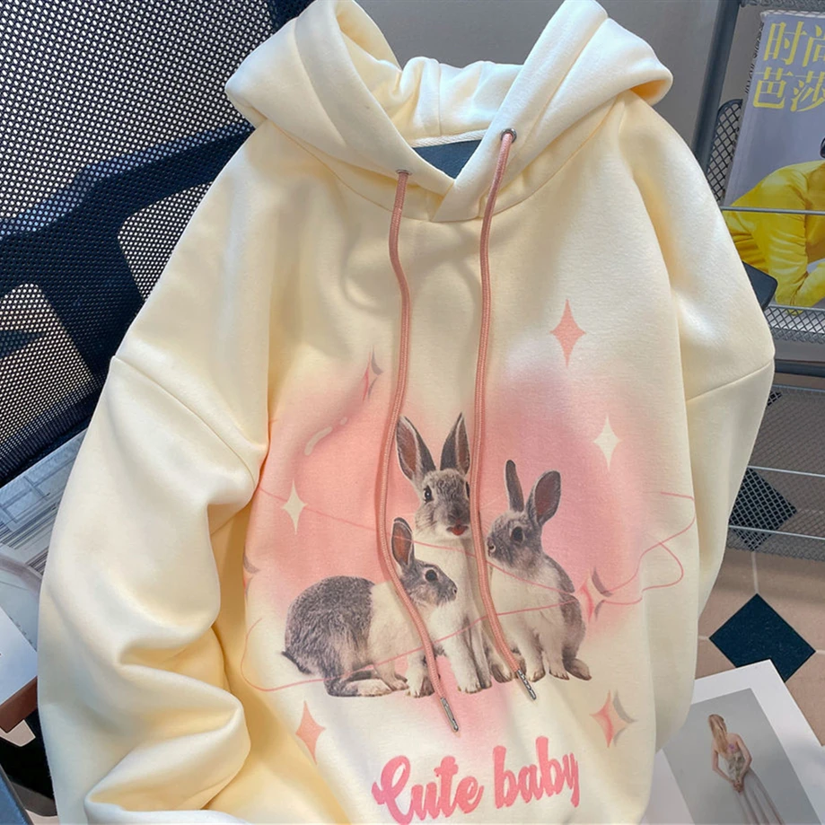 

Толстовка Женская плюшевая с принтом кролика, в стиле Харадзюку