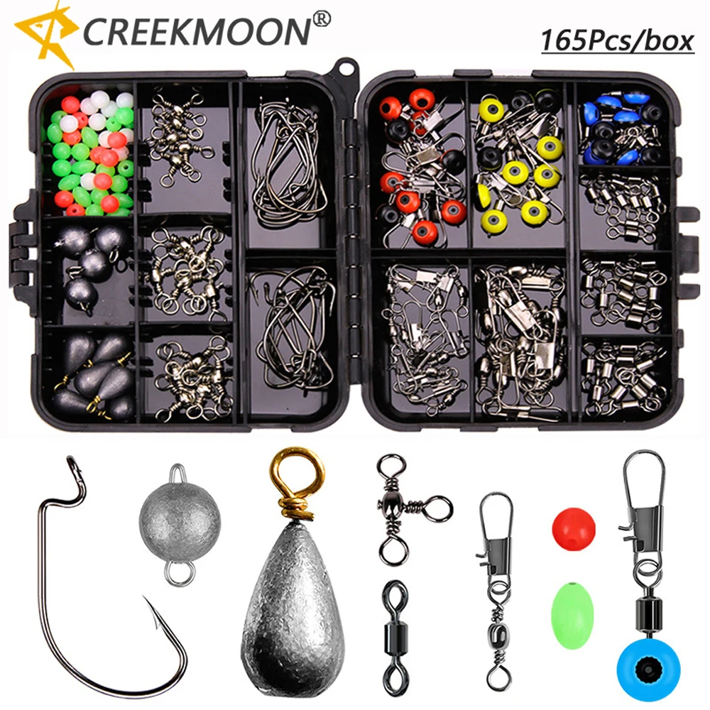 

165/141pcs Set Rock Fishing Accessories Kit Include Jig Hooks Sinker Weights Fishing Sinkers Beads Swivels Snaps Tackle with Box