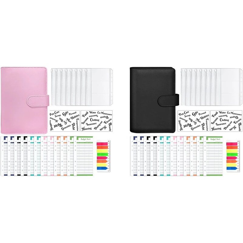 

A6 PU Notebook Binder Budget Planning Binder Cover,8 Binder Pockets,Cash Budget Envelope System,For Storing Cash