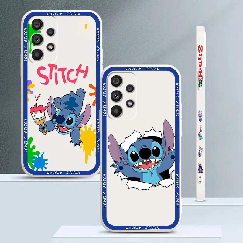 

Disney Stitch Art Cartoon Phone Case For Samsung A73 A72 A71 A52 A53 A54 A51 A42 A34 A32 A14 A21 A13 A12 A23 5G Liquid Left Rope