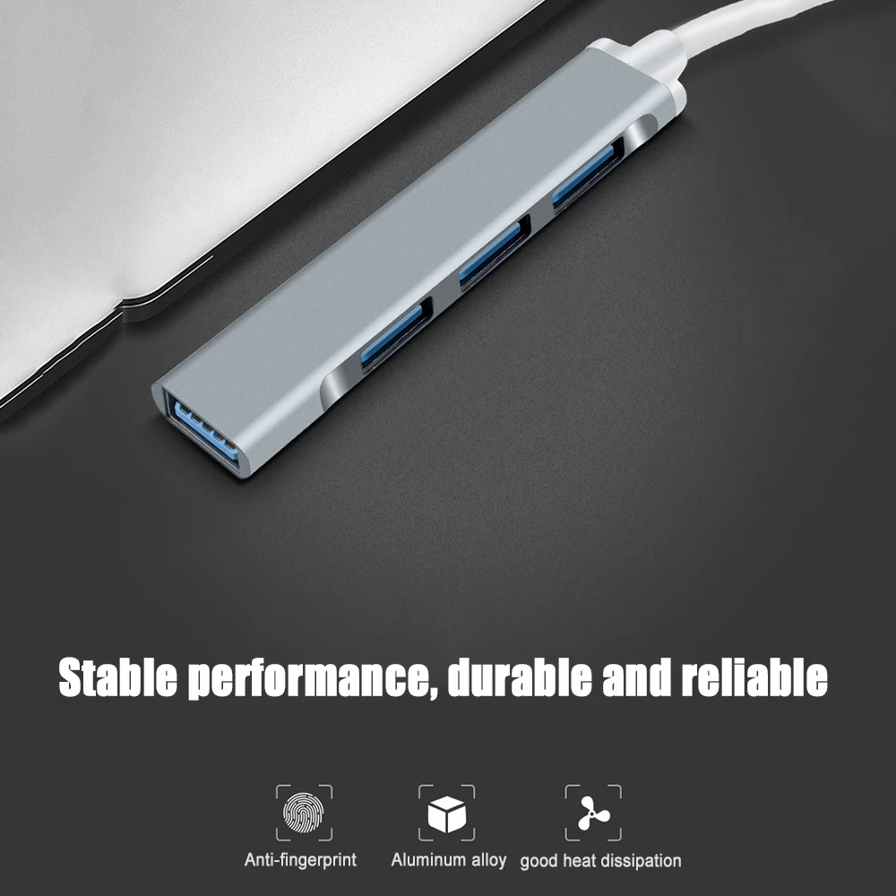 Фото Мини-USB-концентратор типа C, 4-портовый адаптер USB 3.0, мульти-сплиттер, док-станция 4 в 1, ультратонкая сверхскоростная алюминиевая док-станция для портативных ПК №4