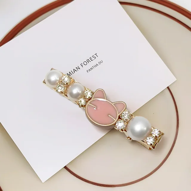 New Simple Word Clip Korean Version of The Pearl Edge Clip Female Adult Clip Rhinestone Point Oil Hairpin Push Pearl Hairpin 3