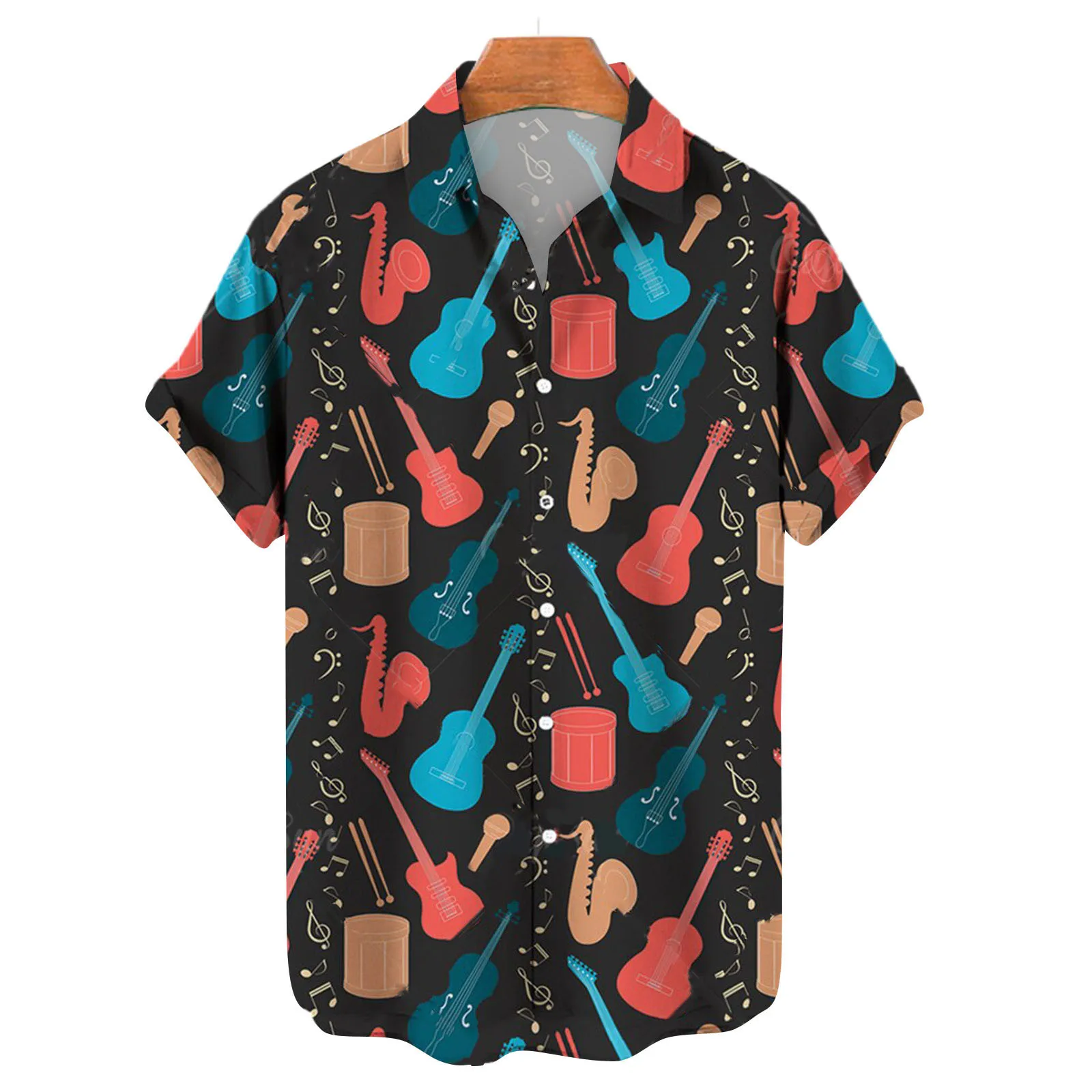 

Мужская индивидуальная рубашка с цифровым 3D-принтом музыкальных инструментов, рубашка с коротким рукавом и лацканами на пуговицах и топы, уличная Геометрическая одежда