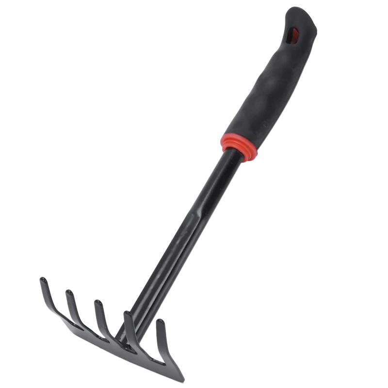 

Black Nonslip Handle Metal Head Lawn Garden Rake Hand Tool 12.1"