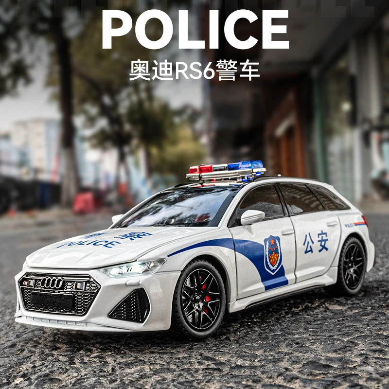 1:24 Audi RS6 police car High Simulation Diecast Metal Alloy Model car Sound Light Pull Back Collection Kids Toy Gifts