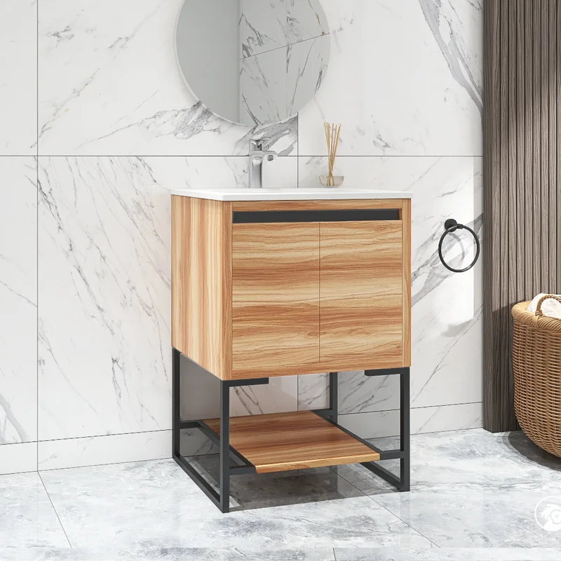 

24 Inches Wood Freestanding Bathroom Vanity Combo with Integrated Ceramic Sink and 2 Soft Close Doors Maple