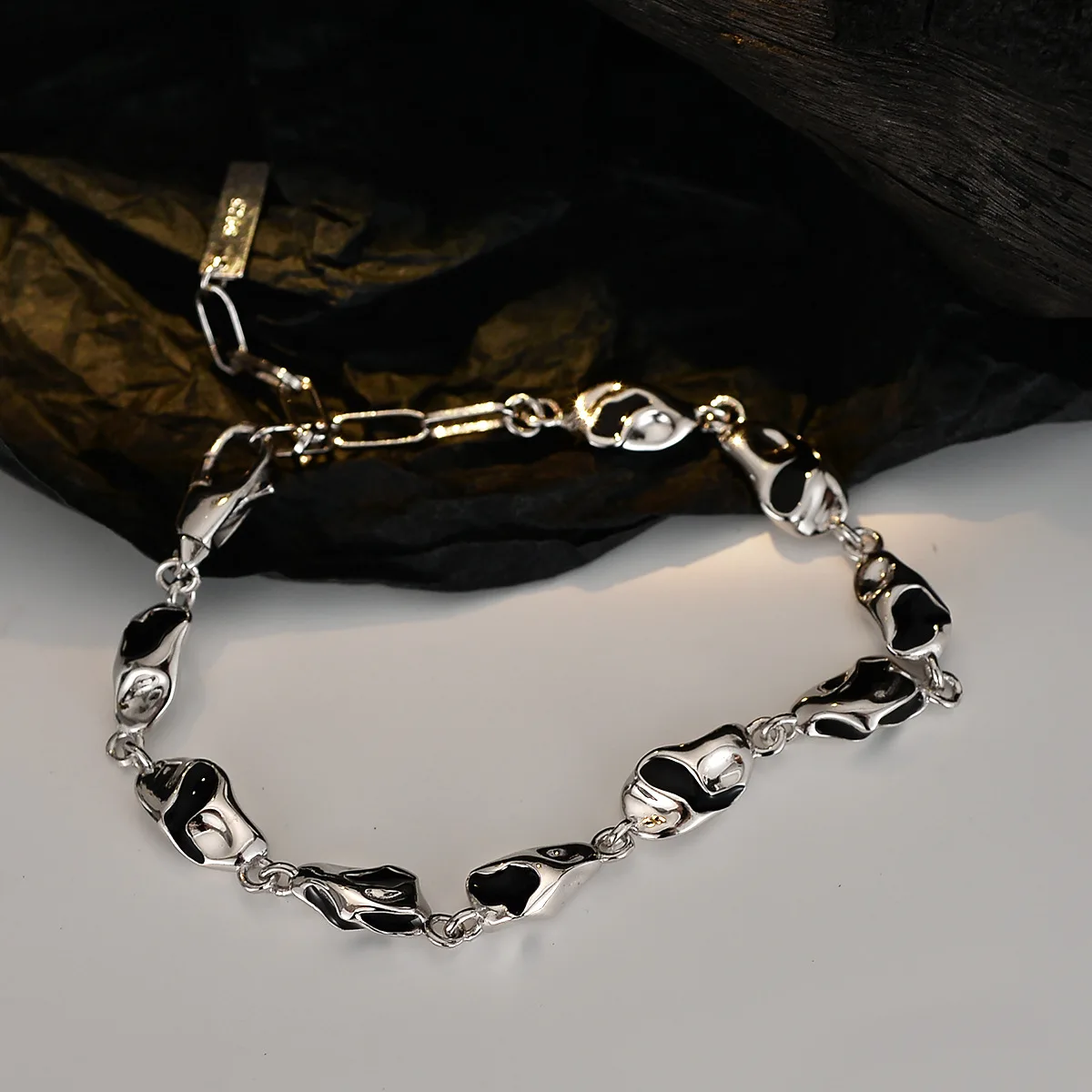 

Real S925 sterling silver bracelet. Irregular black drip glaze bracelet fashion personality hand accessories