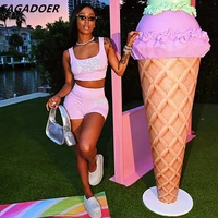 fagadoer summer fashion streetwear two piece sets women pink letter print sleeveless crop top shorts tracksuits casual outfits