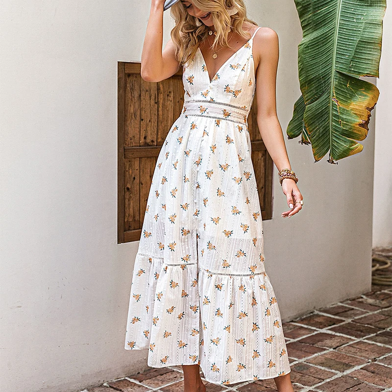 

Женский хлопковый сарафан на бретельках-спагетти с глубоким V-образным вырезом