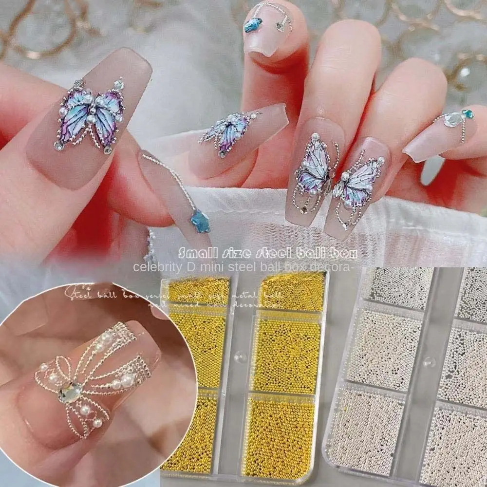 

6 Compartments Nail Art Small Steel Caviar Beads Metal Beads Silver Steel Balls Nail Art Jewelry DIY Jewelry Accessories