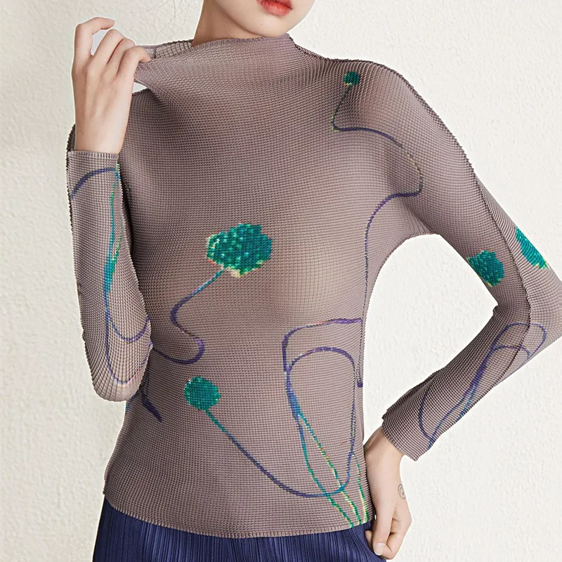 Женская футболка новинка весны 2023 эластичная плиссированная водолазка миаке с