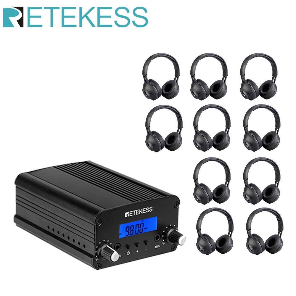 Retekess 10 шт. наушники TR101 + TR509 беспроводной FM-передатчик радиостанции стерео для церковных встреч перевод Retekess 10 шт. наушники TR101 + TR509 беспроводной FM-передатчик радиостанции стерео для церковных встреч перевод