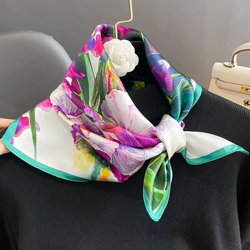 

100% Real Silk Scarf Women Hair Square Floral Luxury Wraps for Ladies Neckerchief Foulard Scarves Pashmina Female Hijab Bandana