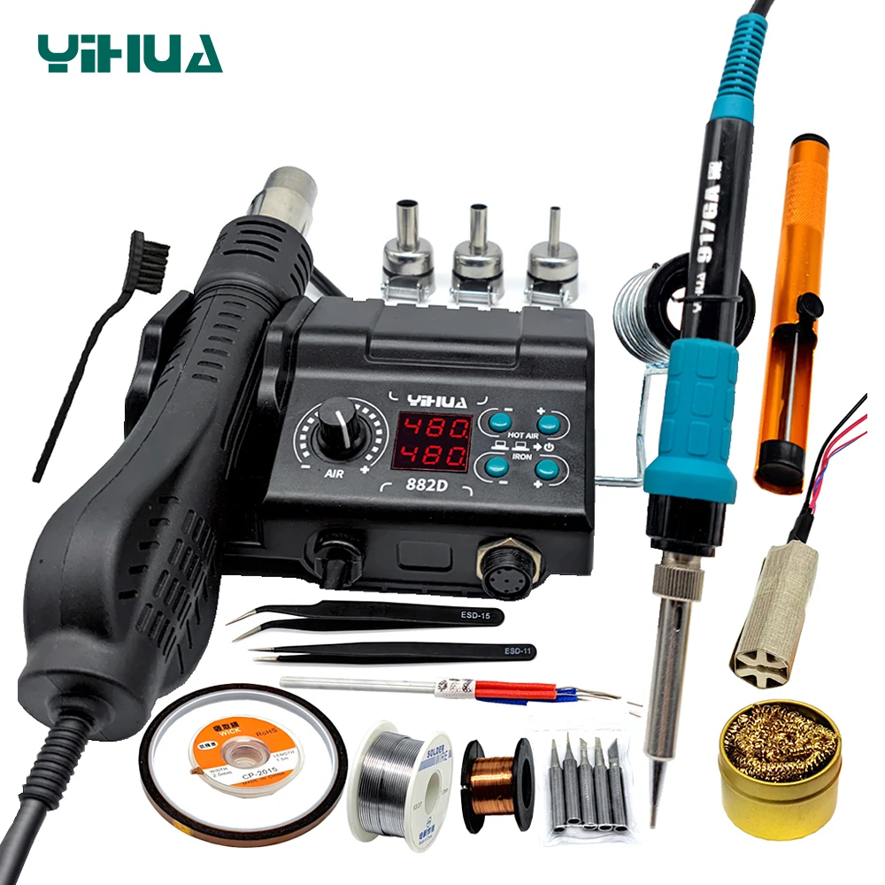 

YIHUA 882D SMD Rework Soldering Stations 750W 2 In 1 Hot Air Soldering Iron LCD Digital Display Welding For BGA PCB Repair Tools