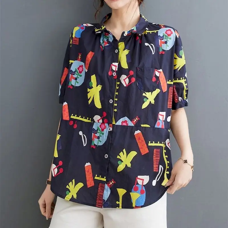 Рубашки с принтом для женщин винтажные рубашки поло короткими рукавами и