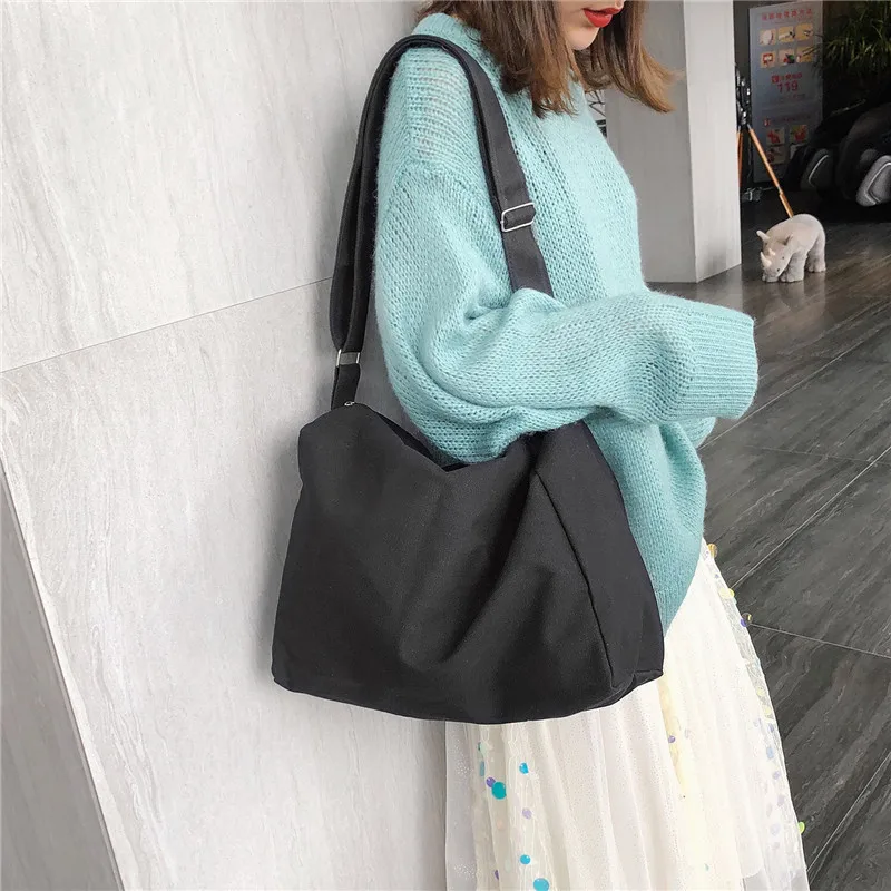 

Harajuku Large Capacity Canvas Crossbody Bag for Women Girl Solid Color Simple Shoulder Bags Female Fashion Casual Tote Bag 2022