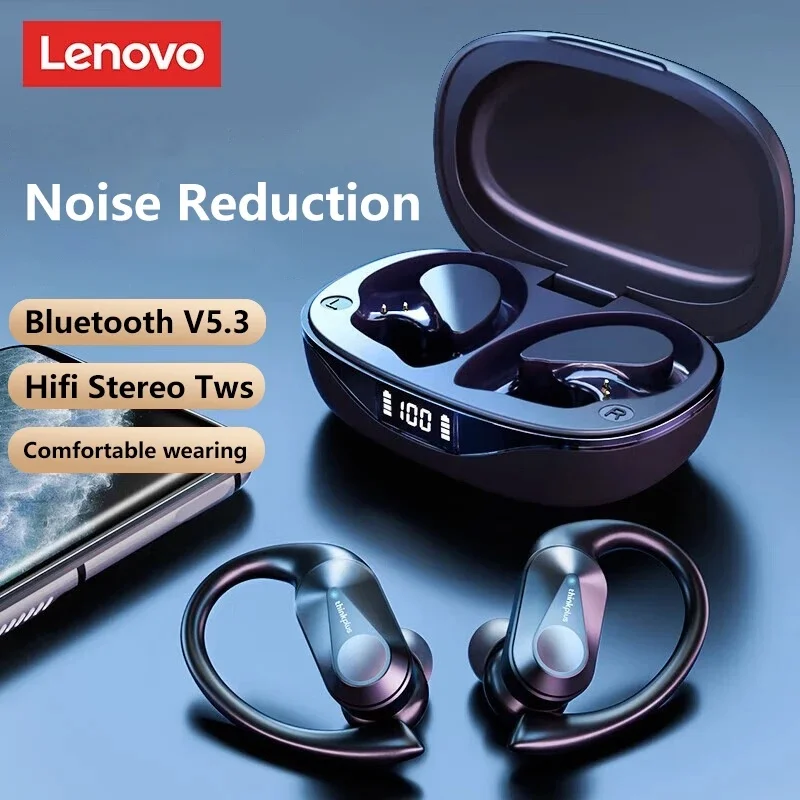 Фото Оригинальные наушники Lenovo LP75 TWS Bluetooth V5.3, беспроводные наушники со светодиодным цифровым дисплеем, водонепроницаемая гарнитура с шумоподавлением, новинка №1