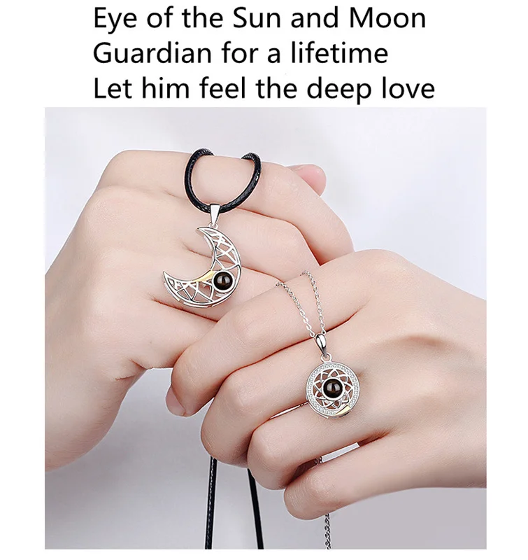 

Couple Magnet Necklace 100 Languages Moon Star Lifetime Guardian Projection One Hundred I Love You Sun Pendant